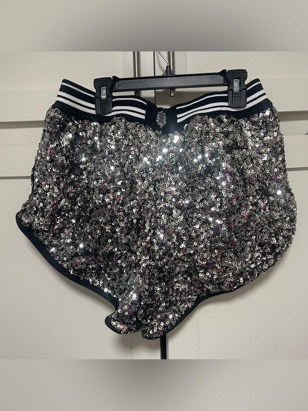 FP Movement by Free People Silver Sequin Athletic Shorts with Striped Waistband - Picture 4 of 10
